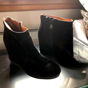 Nine West Black Suede Wedge Heeled Booties